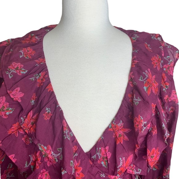 NWT Free People Women Amanda Ruffle Top Sultry Combo Large Long Sleeves - Picture 12 of 13